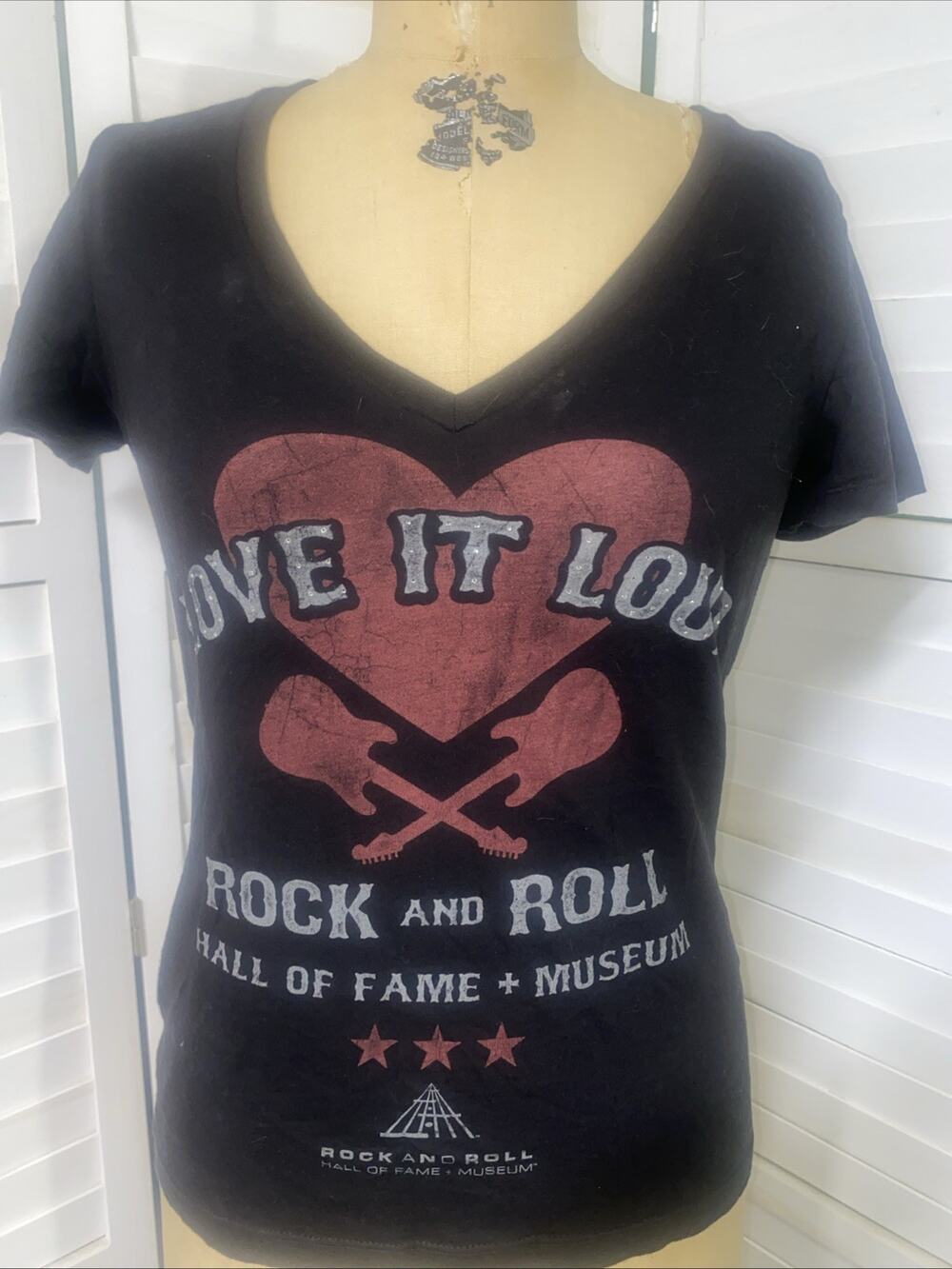 Rock and Roll Hall of Fame Women's T-Shirt Black Fitted Sz Medium Rhinestones